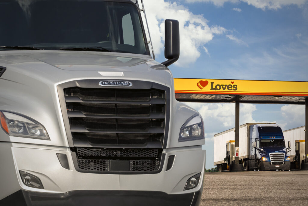 Freightliner truck at a Love's Travel Stop location