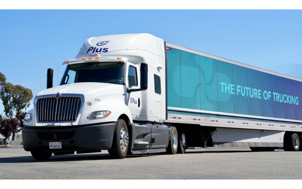 The image is of PlusAI's Level 2 ++ autonomous truck, PlusDrive