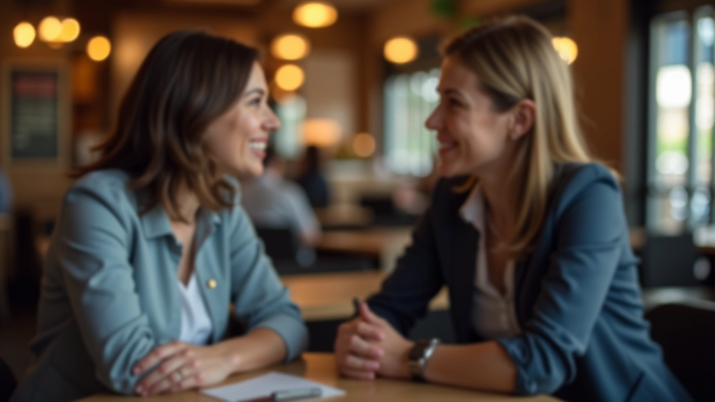 Duas pessoas conversando num café, com expressão de atenção e compreensão mútua